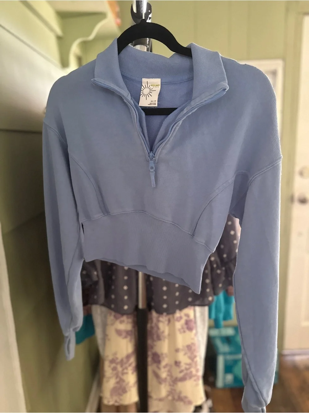 Offline By Aerie Light Blue Cropped Half-Zip Sweatshirt